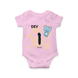 Baby Romper Birthday Outfit - 1 Year | Personalized Bodysuit | Cozy Cotton Fabric - BABY PINK - New Born (Chest 14")