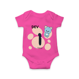 Baby Romper Birthday Outfit - 1 Year | Personalized Bodysuit | Cozy Cotton Fabric - HOT PINK - New Born (Chest 14")