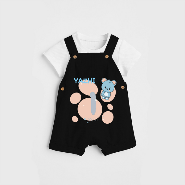 Commemorate your little one's 1st year with a customized Dungaree Set - BLACK - 0 - 5 Months Old (Chest 17")