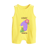 Celebrate Baby's 1st Month | Custom Romper Suit/ Sleeveless Romper | Premium Cotton - PASTEL YELLOW - 0 - 5 Months Old (Chest 18")