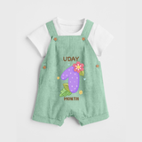 Celebrate Baby's 1st Month | Custom Dungaree Set | Premium Cotton - MINT GREEN - 0 - 5 Months Old (Chest 18")