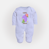 Celebrate Baby's 1st Month | Custom Full Sleeve Bodysuit/ Sleep Suit/ Jumpsuit | Premium Cotton - BABY BLUE - New Born (Chest 7.5")