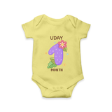 Celebrate Baby's 1st Month | Custom Romper/Onesie | Premium Cotton - PASTEL YELLOW - New Born (Chest 14")