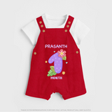Celebrate Baby's 1st Month | Custom Dungaree Set | Premium Cotton - RED - 0 - 5 Months Old (Chest 18")