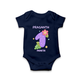 Celebrate Baby's 1st Month | Custom Romper/Onesie | Premium Cotton - NAVY BLUE - New Born (Chest 14")