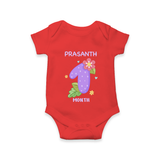 Celebrate Baby's 1st Month | Custom Romper/Onesie | Premium Cotton - RED - New Born (Chest 14")