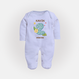 Celebrate Baby's 2nd Month | Custom Full Sleeve Bodysuit/ Sleep Suit/ Jumpsuit | Premium Cotton - BABY BLUE - New Born (Chest 7.5")