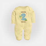 Celebrate Baby's 2nd Month | Custom Full Sleeve Bodysuit/ Sleep Suit/ Jumpsuit | Premium Cotton - PASTEL YELLOW - New Born (Chest 7.5")