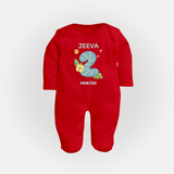 Celebrate Baby's 2nd Month | Custom Full Sleeve Bodysuit/ Sleep Suit/ Jumpsuit | Premium Cotton - RED - New Born (Chest 7.5")
