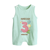 Celebrate Baby's 3rd Month | Custom Romper Suit/ Sleeveless Romper | Premium Cotton - MINT GREEN - 0 - 5 Months Old (Chest 18")