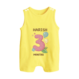 Celebrate Baby's 3rd Month | Custom Romper Suit/ Sleeveless Romper | Premium Cotton - PASTEL YELLOW - 0 - 5 Months Old (Chest 18")