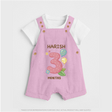 Celebrate Baby's 3rd Month | Custom Dungaree Set | Premium Cotton - BABY PINK - 0 - 5 Months Old (Chest 18")