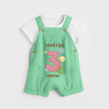 Celebrate Baby's 3rd Month | Custom Dungaree Set | Premium Cotton - GREEN - 0 - 5 Months Old (Chest 18")