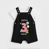 Celebrate Baby's 3rd Month | Custom Dungaree Set | Premium Cotton - BLACK - 0 - 5 Months Old (Chest 18")