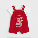 Celebrate Baby's 3rd Month | Custom Dungaree Set | Premium Cotton - RED - 0 - 5 Months Old (Chest 18")
