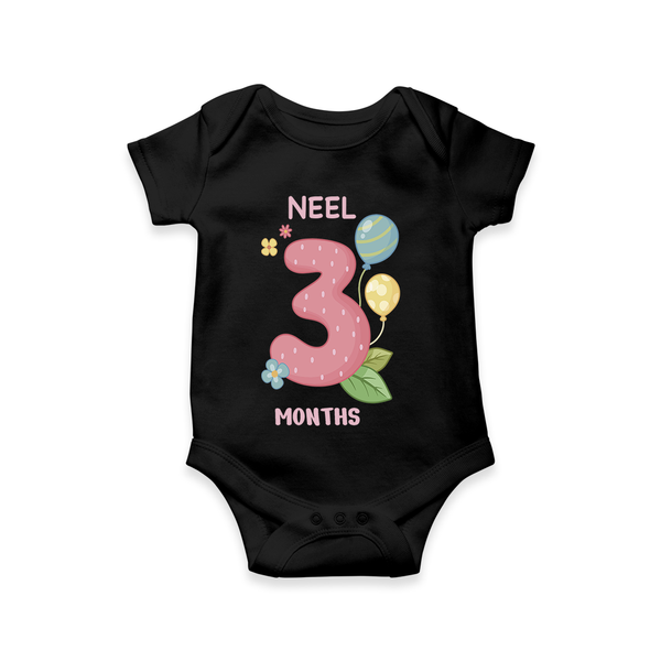 Memorialize your little one's Third month with a personalized romper/onesie - BLACK - 0 - 3 Months Old (Chest 16")