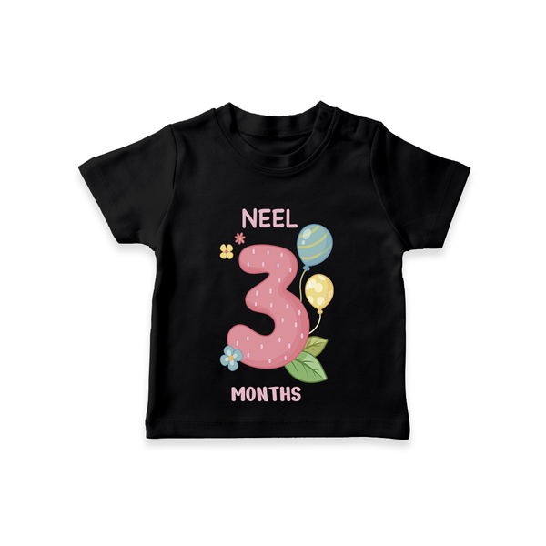 Memorialize your little one's Third month with a personalized kids T-shirts - BLACK - 0 - 5 Months Old (Chest 17")