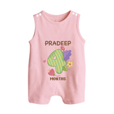 Celebrate Baby's 4th Month | Custom Romper Suit/ Sleeveless Romper | Premium Cotton - BABY PINK - 0 - 5 Months Old (Chest 18")
