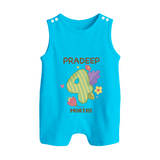 Celebrate Baby's 4th Month | Custom Romper Suit/ Sleeveless Romper | Premium Cotton - SKY BLUE - 0 - 5 Months Old (Chest 18")