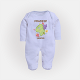 Celebrate Baby's 4th Month | Custom Full Sleeve Bodysuit/ Sleep Suit/ Jumpsuit | Premium Cotton - BABY BLUE - New Born (Chest 7.5")