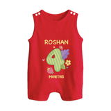 Celebrate Baby's 4th Month | Custom Romper Suit/ Sleeveless Romper | Premium Cotton - RED - 0 - 5 Months Old (Chest 18")