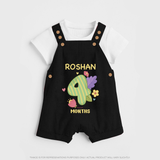Celebrate Baby's 4th Month | Custom Dungaree Set | Premium Cotton - BLACK - 0 - 5 Months Old (Chest 18")