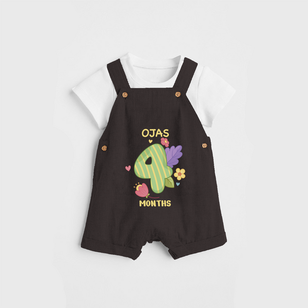 Memorialize your little one's Fourth month with a personalized Dungaree - CHOCOLATE BROWN - 0 - 5 Months Old (Chest 17")