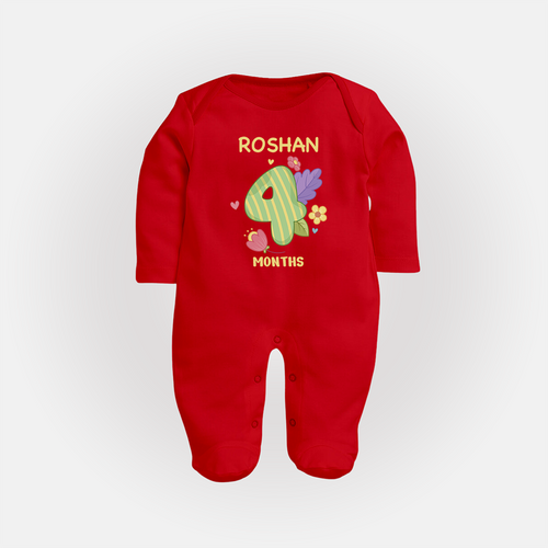 Celebrate Baby's 4th Month | Custom Full Sleeve Bodysuit/ Sleep Suit/ Jumpsuit | Premium Cotton