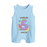 Celebrate Baby's 5th Month | Custom Romper Suit/ Sleeveless Romper | Premium Cotton - BABY BLUE - 0 - 5 Months Old (Chest 18")