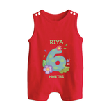 Celebrate Baby's 6th Month | Custom Romper Suit/ Sleeveless Romper | Premium Cotton - RED - 0 - 5 Months Old (Chest 18")