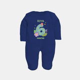 Celebrate Baby's 6th Month | Custom Full Sleeve Bodysuit/ Sleep Suit/ Jumpsuit | Premium Cotton - NAVY BLUE - New Born (Chest 7.5")