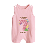 Celebrate Baby's 7th Month | Custom Romper Suit/ Sleeveless Romper | Premium Cotton - BABY PINK - 0 - 5 Months Old (Chest 18")