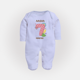 Celebrate Baby's 7th Month | Custom Full Sleeve Bodysuit/ Sleep Suit/ Jumpsuit | Premium Cotton - BABY BLUE - New Born (Chest 7.5")