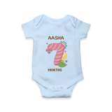 Celebrate Baby's 7th Month | Custom Romper/Onesie | Premium Cotton - BABY BLUE - New Born (Chest 14")