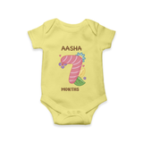 Celebrate Baby's 7th Month | Custom Romper/Onesie | Premium Cotton - PASTEL YELLOW - New Born (Chest 14")