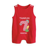Celebrate Baby's 7th Month | Custom Romper Suit/ Sleeveless Romper | Premium Cotton - RED - 0 - 5 Months Old (Chest 18")