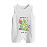 Celebrate Baby's 8th Month | Custom Romper Suit/ Sleeveless Romper | Premium Cotton - WHITE - 0 - 5 Months Old (Chest 18")