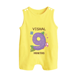 Celebrate Baby's 9th Month | Custom Romper Suit/ Sleeveless Romper | Premium Cotton - PASTEL YELLOW - 0 - 5 Months Old (Chest 18")