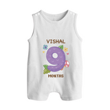 Celebrate Baby's 9th Month | Custom Romper Suit/ Sleeveless Romper | Premium Cotton - WHITE - 0 - 5 Months Old (Chest 18")