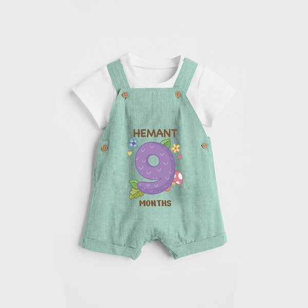Memorialize your little one's Ninth month with a personalized Dungaree - LIGHT GREEN - 0 - 5 Months Old (Chest 17")