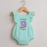 Celebrate Baby's 9th Month | Custom Romper Frock | Premium Cotton - MINT GREEN - 0 - 3 Months Old (Chest 19")