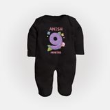 Celebrate Baby's 9th Month | Custom Full Sleeve Bodysuit/ Sleep Suit/ Jumpsuit | Premium Cotton - BLACK - New Born (Chest 7.5")