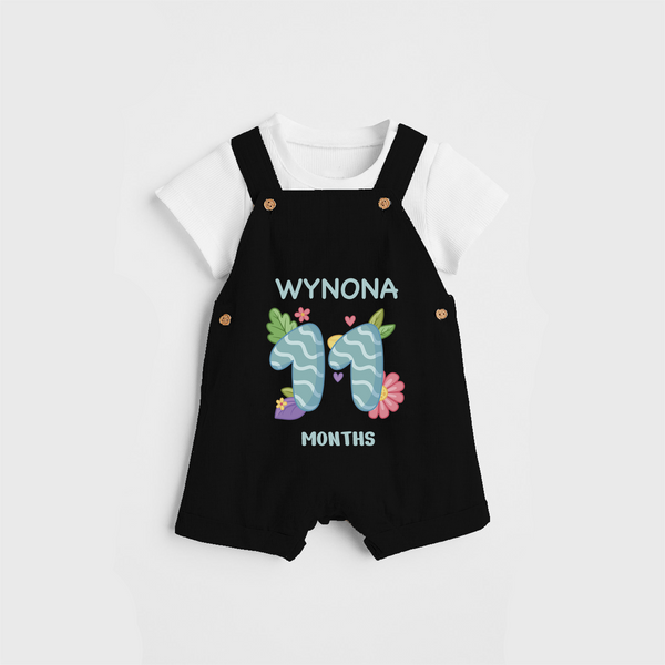 Memorialize your little one's Eleventh month with a personalized Dungaree - BLACK - 0 - 5 Months Old (Chest 17")