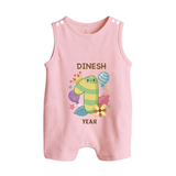 Celebrate Baby's 1st Year | Custom Romper Suit/ Sleeveless Romper | Premium Cotton - BABY PINK - 0 - 5 Months Old (Chest 18")