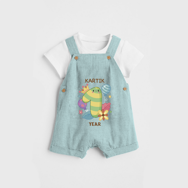 Memorialize your little one's 1st year birthday with a personalized Dungaree - ARCTIC BLUE - 0 - 5 Months Old (Chest 17")