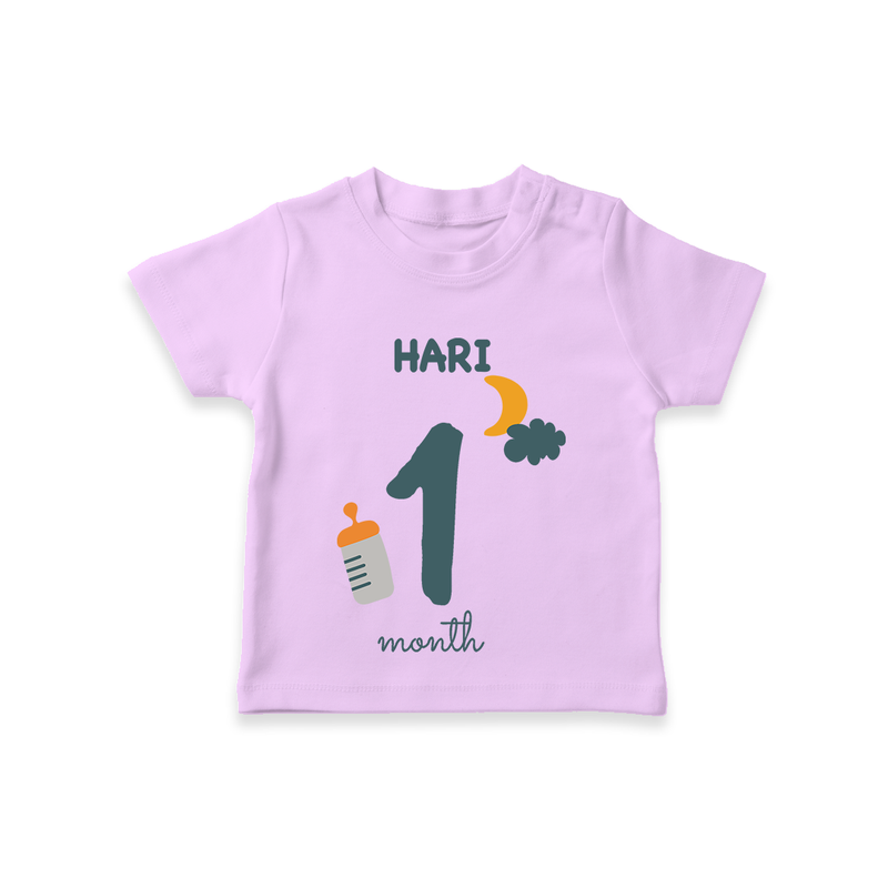 Celebrate The 1st Month Birthday Custom T-Shirt, Personalized with your Baby's name - LILAC - 0 - 5 Months Old (Chest 17")