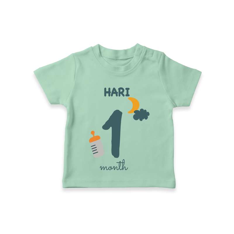 Celebrate The 1st Month Birthday Custom T-Shirt, Personalized with your Baby's name - MINT GREEN - 0 - 5 Months Old (Chest 17")