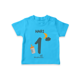 Celebrate The 1st Month Birthday Custom T-Shirt, Personalized with your Baby's name - SKY BLUE - 0 - 5 Months Old (Chest 17")