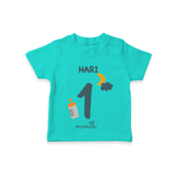 Celebrate The 1st Month Birthday Custom T-Shirt, Personalized with your Baby's name - TEAL - 0 - 5 Months Old (Chest 17")