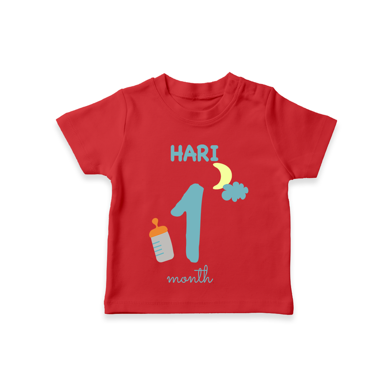 Celebrate The 1st Month Birthday Custom T-Shirt, Personalized with your Baby's name - RED - 0 - 5 Months Old (Chest 17")